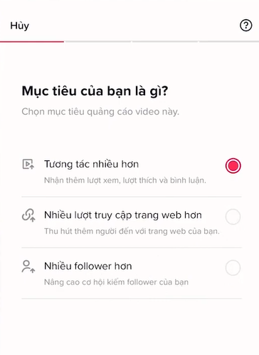 Chọn mục tiêu quảng cáo