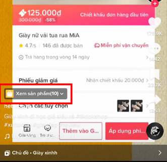 Trong video, livestream của shop chọn phần xem sản phẩm