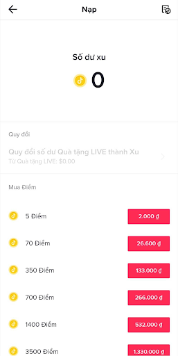 Tại giao diện nạp xu chọn mức nạp bạn muốn