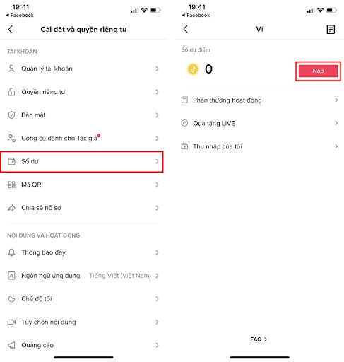 Trong mục cài đặt chọn mục số dư