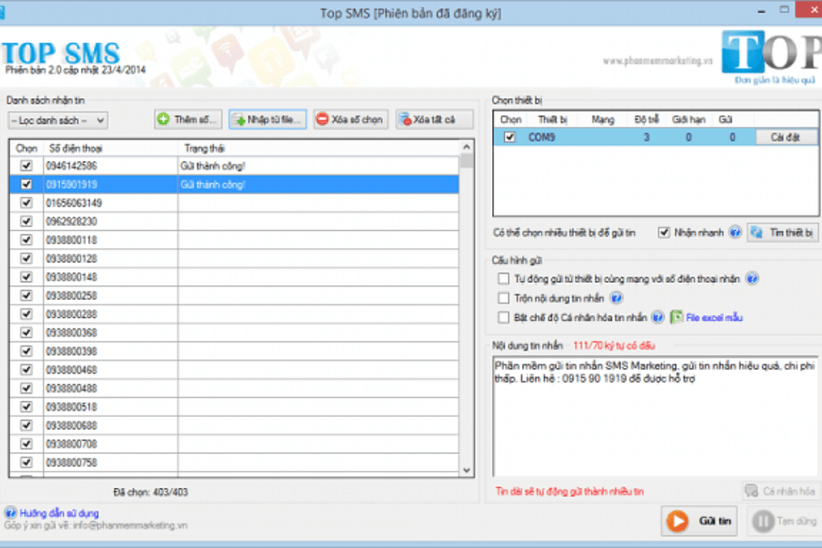 Phần mềm nhắn tin SMS TOP